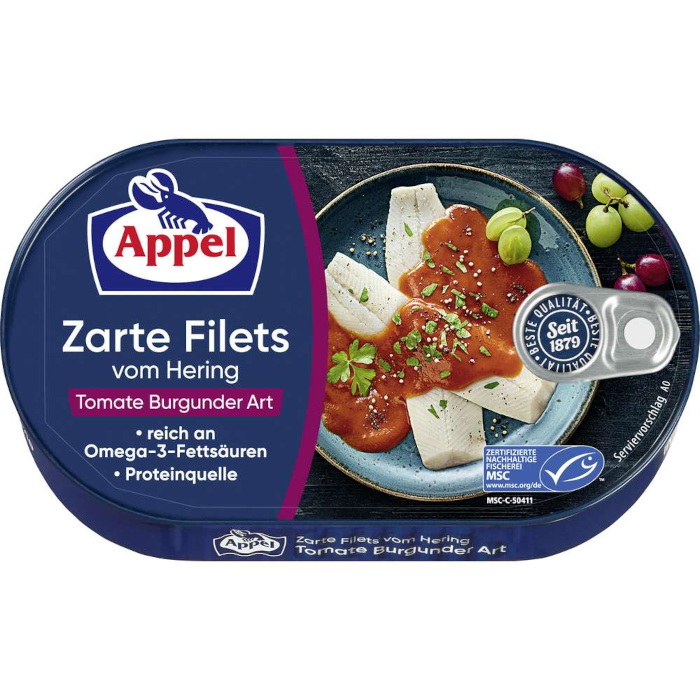 Appel Zarte Heringsfilets Tomate Burgunder Art 200g / 7.05oz