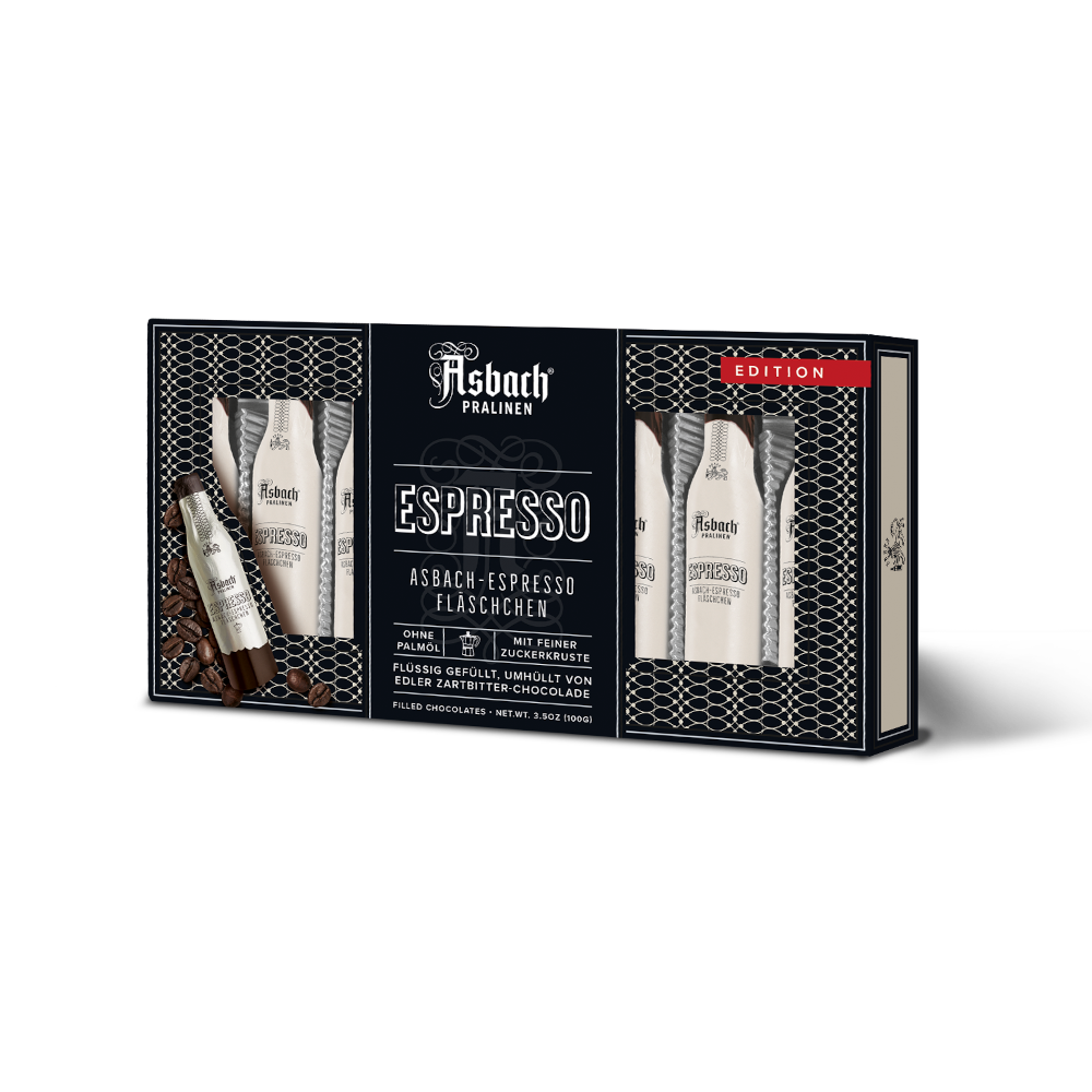 Asbach Pralinen Espresso Fläschchen Zartbitter mit Kruste 100g