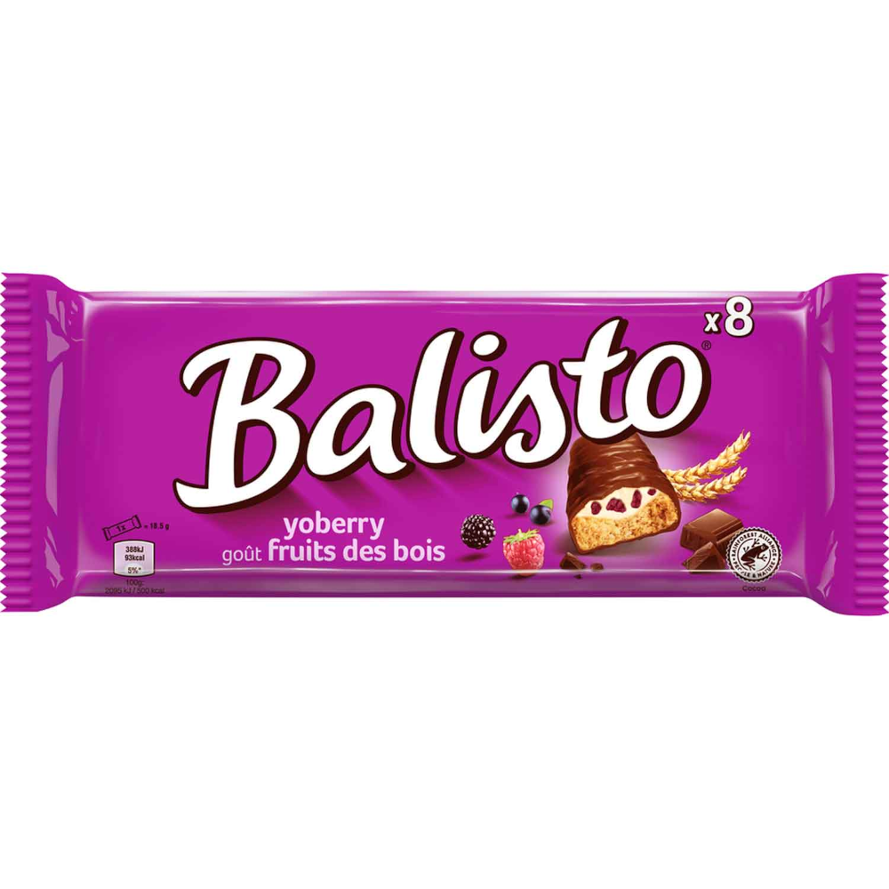 Balisto yoghurt berry wholemeal cookie bar with milk chocolate 8 pieces