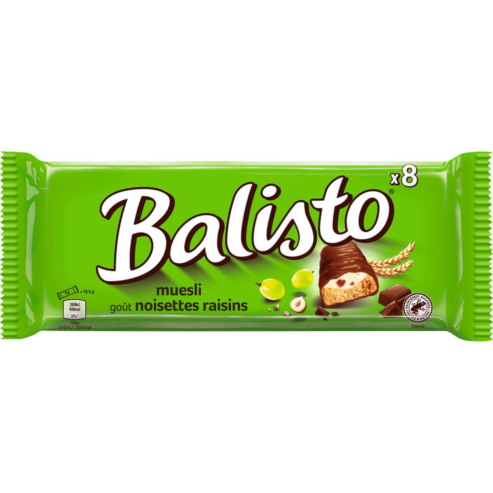 Balisto muesli raisin wholemeal cookie bar with milk chocolate 8 pieces