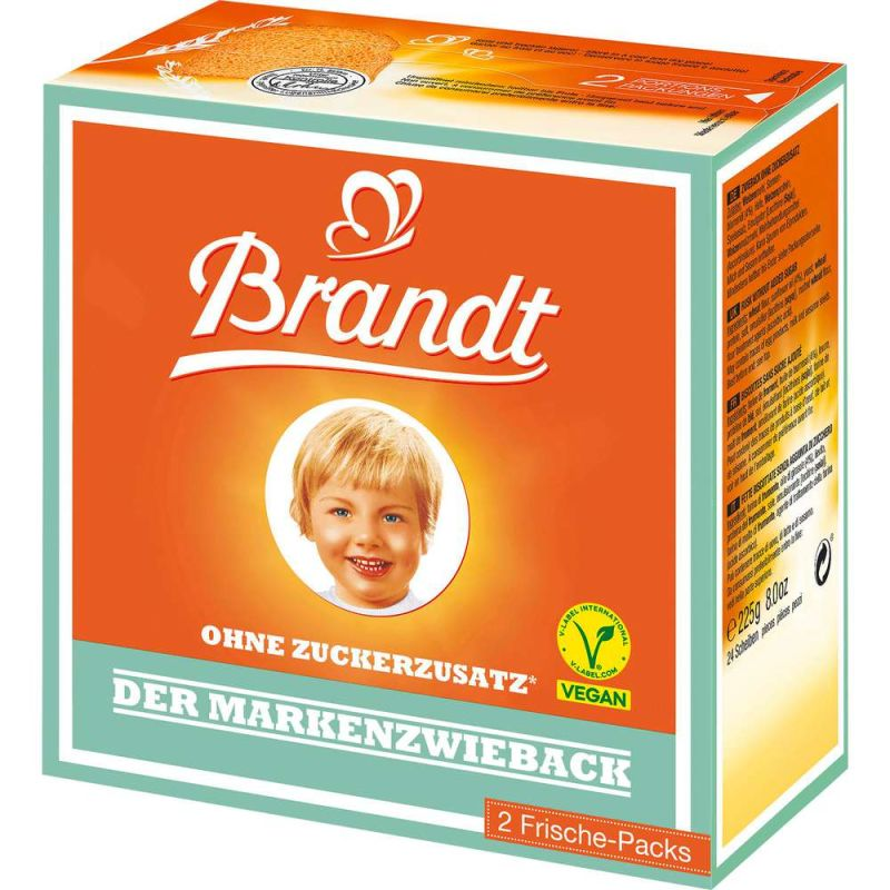 Brandt Zwieback sin azúcar añadido, Vegano 225g / 7.93oz