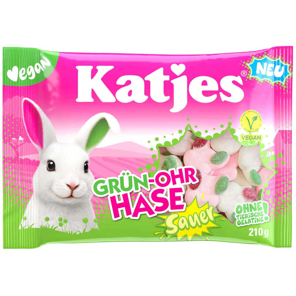 Katjes Green-Ear Rabbit Sour Vegan Foam Sugar Fruit Gum 210g