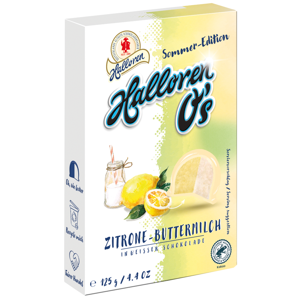 Halloren O's Lemon Buttermilk Chocolates Limited Summer Edition 125g / 4.4oz Best before: 31/01/2026