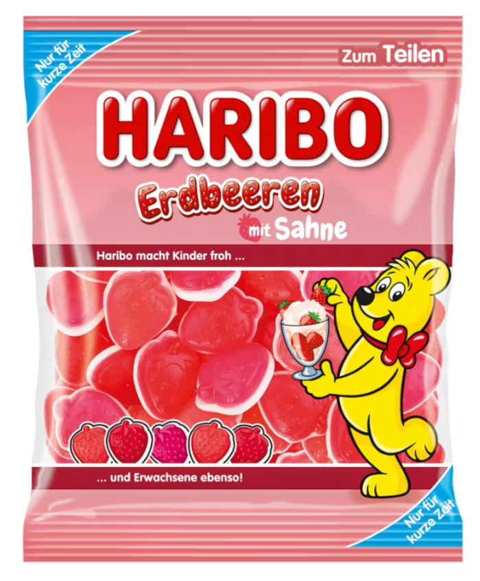 Haribo Erdbeeren mit Sahne, Fruchtgummi mit Schaumzucker 175g