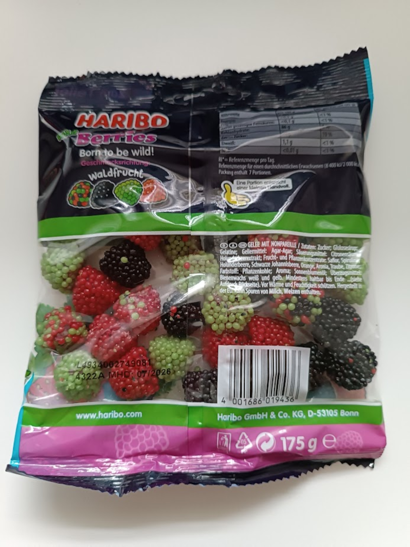 HARIBO Gelatina de frutos del bosque con Nonpareil 175 g