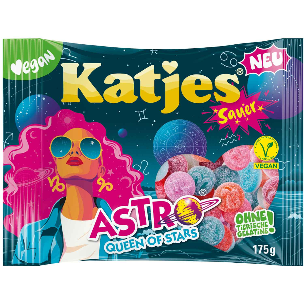Katjes Astro Queen of Stars Sour, vegan fruit gum 175g