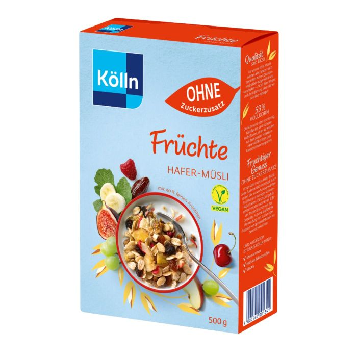 Kölln Früchte Hafer-Müsli ohne Zuckerzusatz, vegan 500g / 17.63oz