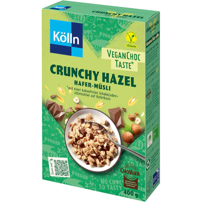 Muesli de avena vegano con sabor a chocolate y avellana crujiente de Kölln, 400 g (14,1 oz)