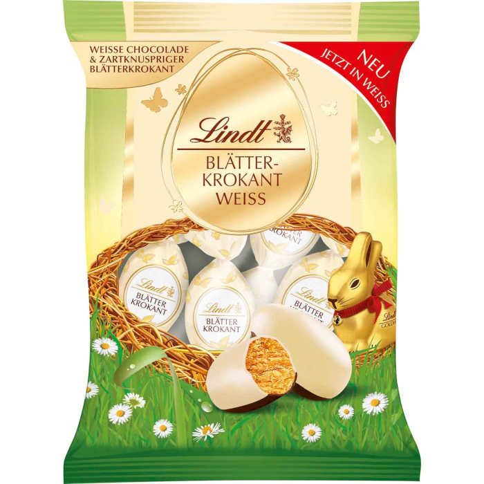 Lindt Blätterkrokant Weiße Schokoladen Ostereier 85g / 2.99 oz Lindt Blätterkrokant Weiße Schokoladen Ostereier 85g / 2.99 oz