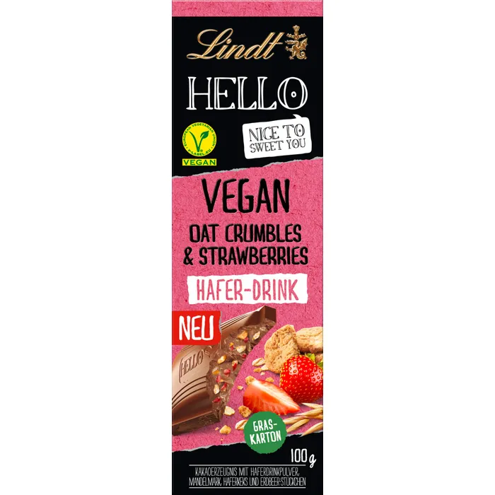 Lindt HELLO Vegan Oat Crumbles & Strawberries 100g / 3.52 oz