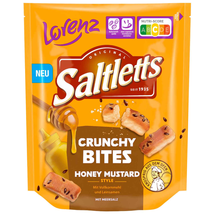 Bocados crujientes Lorenz Saltletts estilo miel y mostaza 100 g