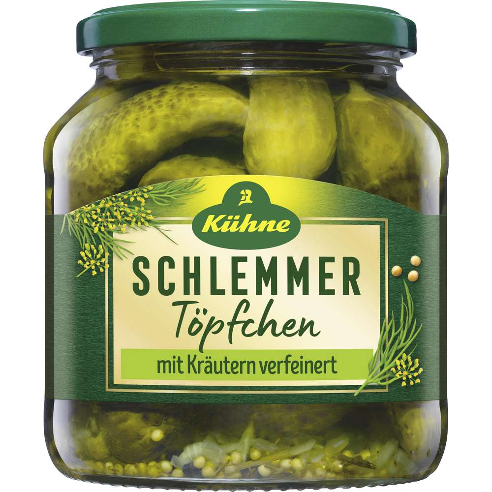 Kühne Cornichons Schlemmertöpfchen Kräuter 580ml / 19.61fl.oz.