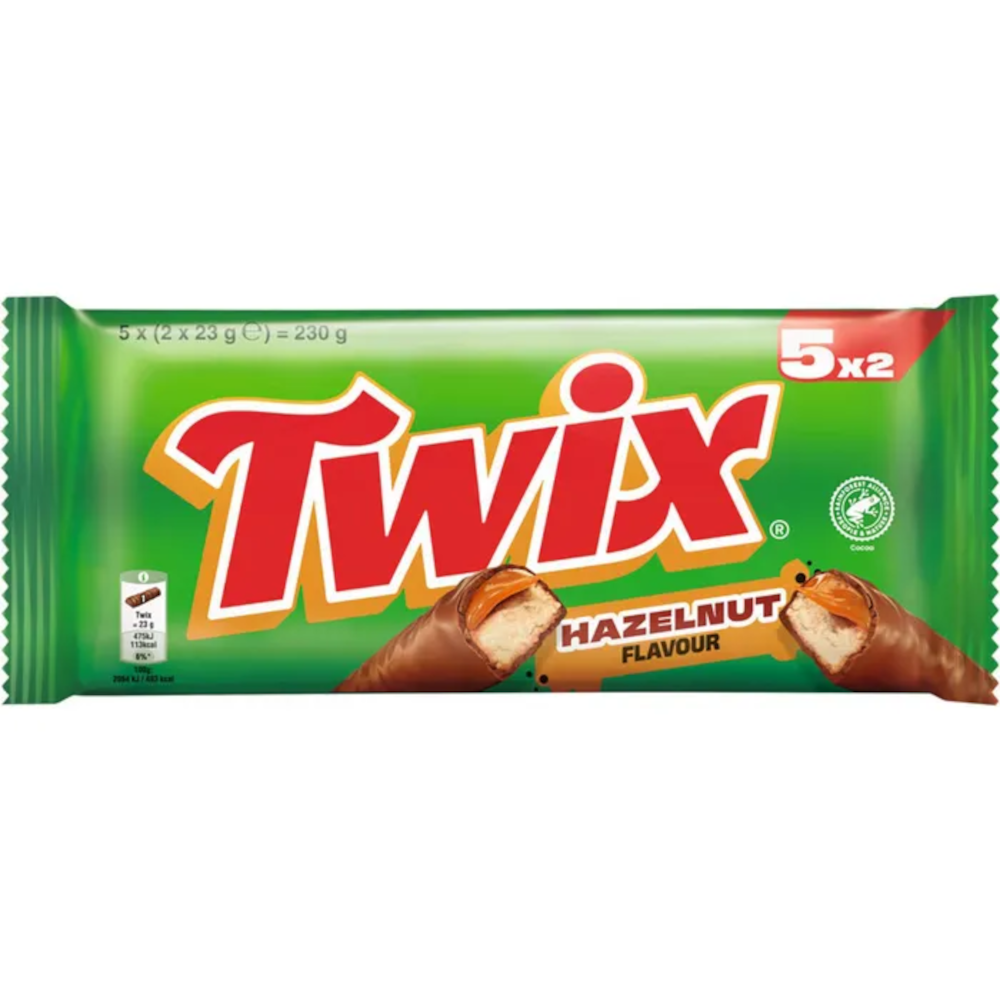 Twix Barre chocolatée biscuit goût noisette 5 barres doubles