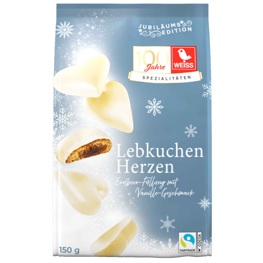 White Filled Gingerbread Hearts Strawberry-Vanilla White Chocolate 150g / 5.29oz