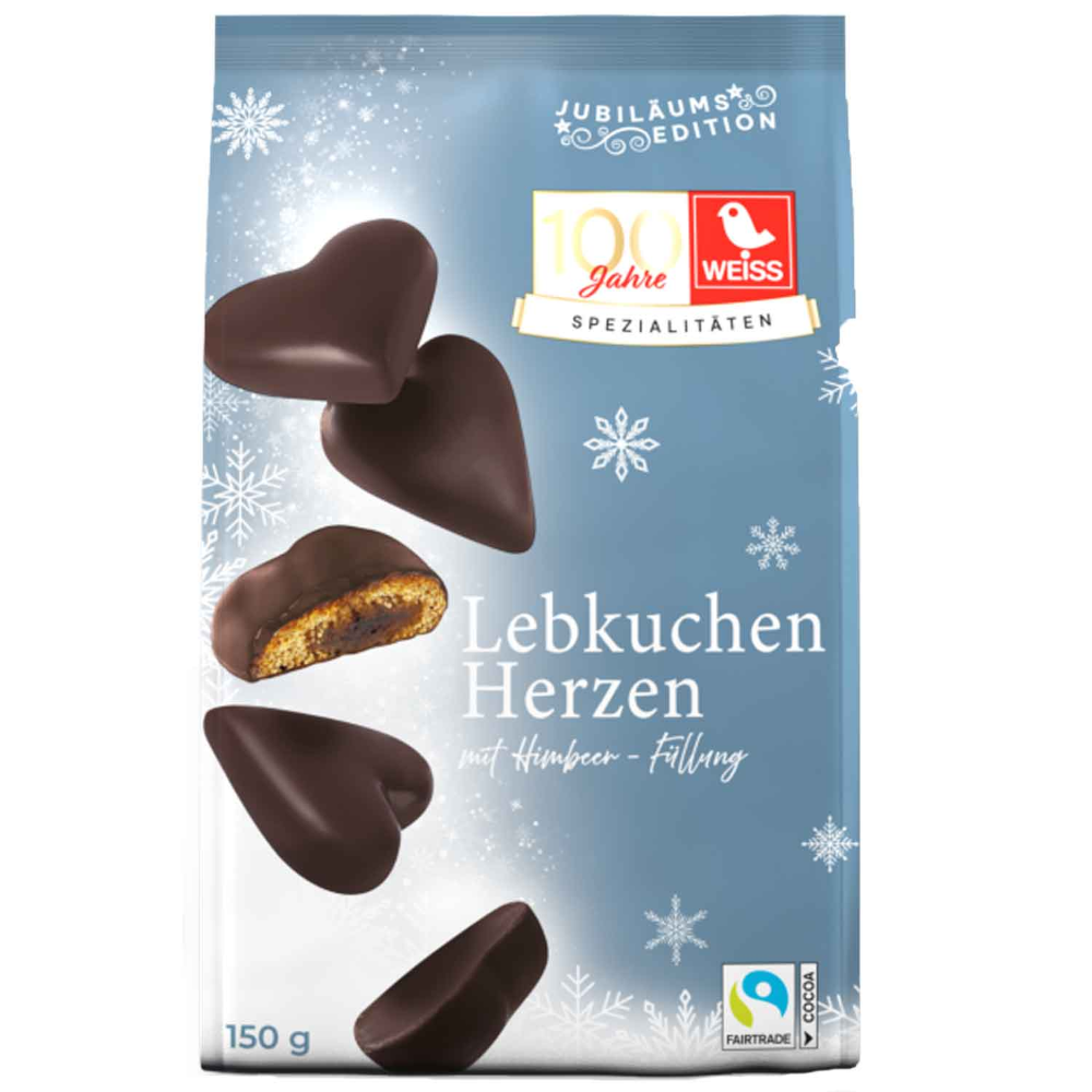 White Filled Gingerbread Hearts Raspberry Dark Chocolate 150g / 5.29oz