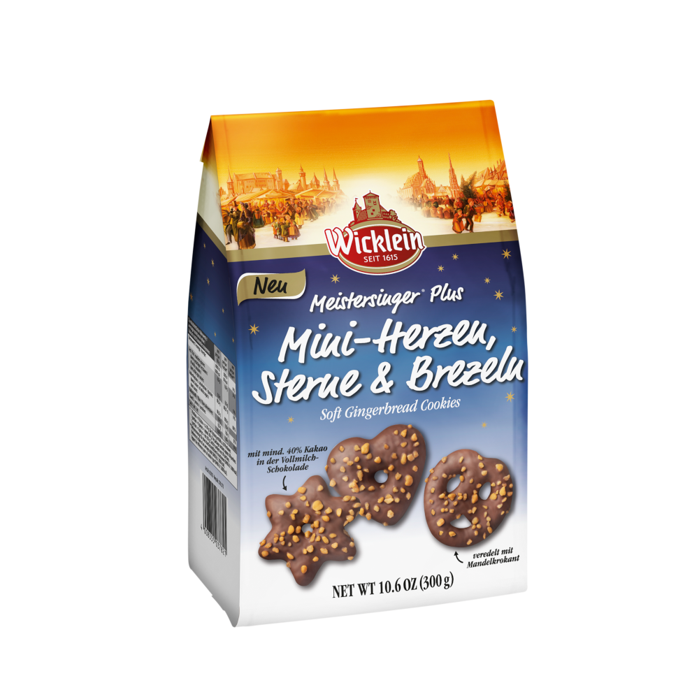 Wicklein Meistersinger Plus Mini Hearts, Stars & Pretzels Whole Milk 300g