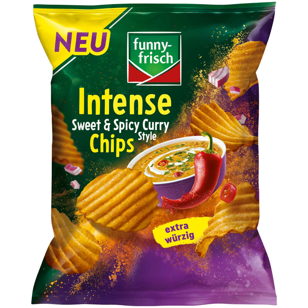 Funny-frisch Intense Chips estilo curry dulce y picante 110 g / 3,88 oz