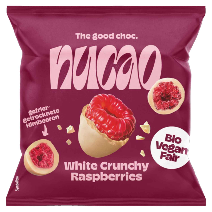 nucao Chocolate Fruits White Crunchy Raspberries Organic, Vegan 50g / 1.76oz