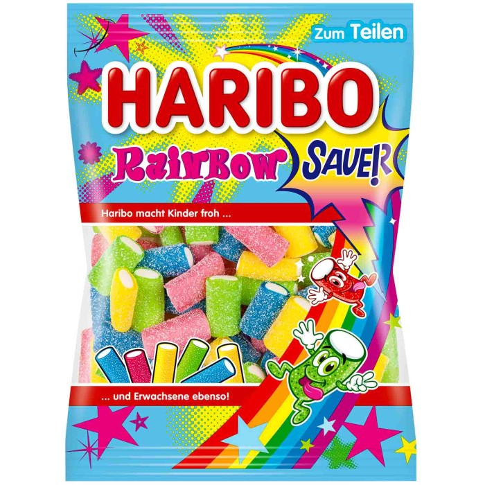 HARIBO Rainbow Sauer Fruchtgummi mit Konfektfüllung 160g