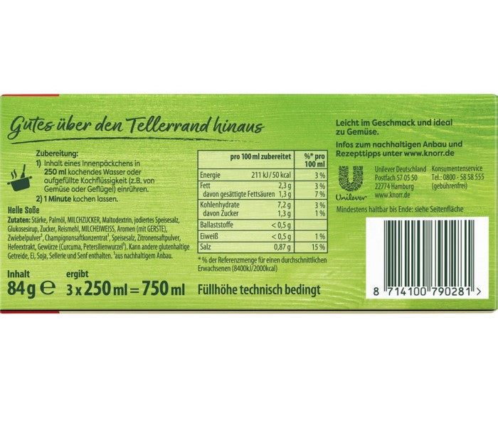 Knorr Helle Soße im 3er Pack ergibt 3 mal 250ml