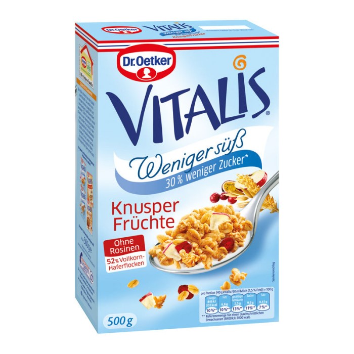 Dr. Oetker Vitalis Knusper Früchte Müsli Weniger süß 500g