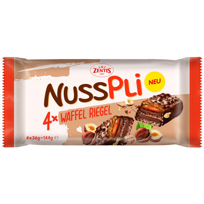 Zentis Nusspli Waffel Riegel 4 Stück 144g / 5.07oz