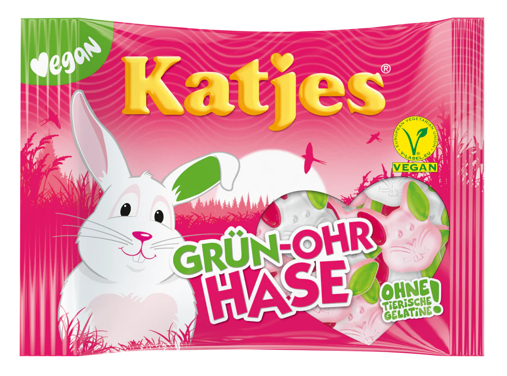 Katjes Green-Ear Bunny vegansk skumfidus-frugttyggegummi 175 g