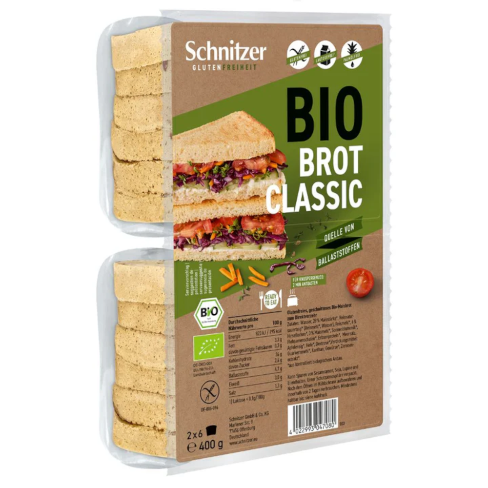 Schnitzer Pain bio classique en tranches Sans gluten 400g / 14.1oz