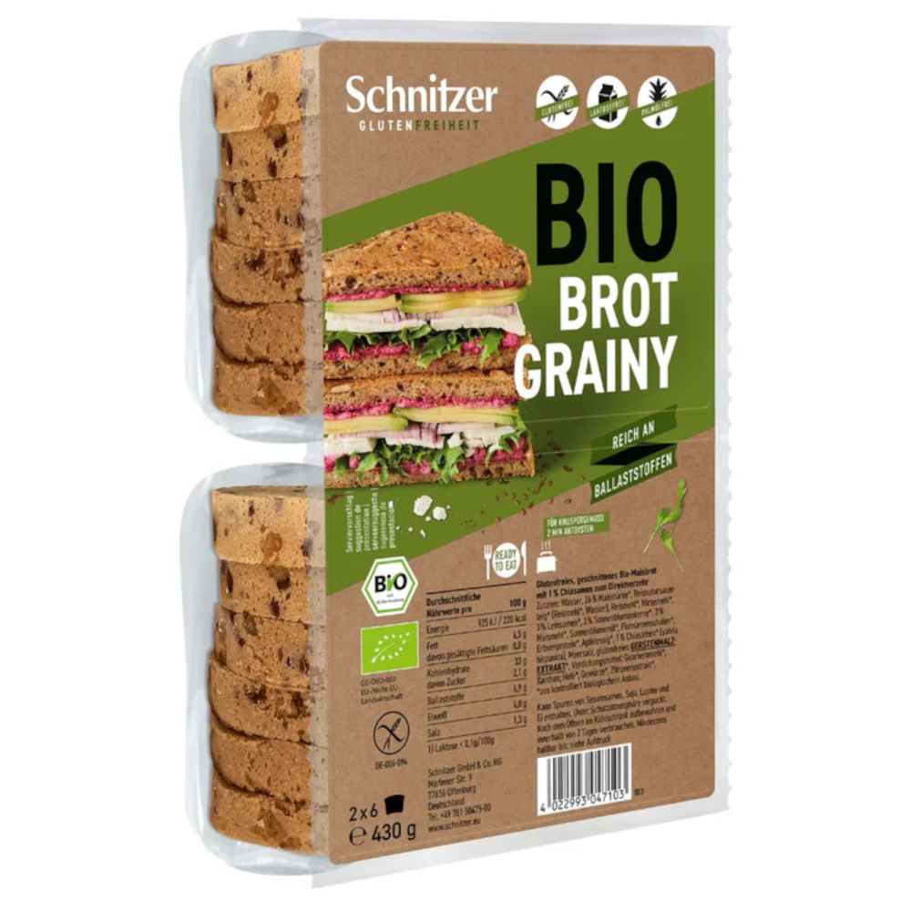 Schnitzer Organic Bread Grainy in Slices Gluten Free 430g / 15.16oz