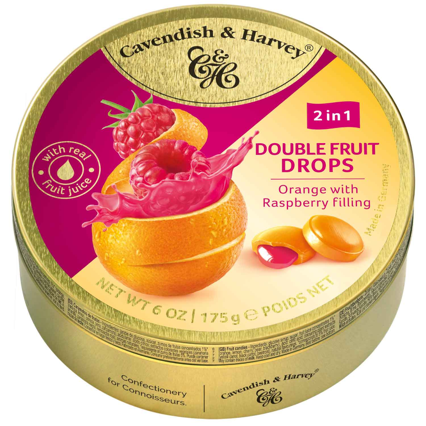 Cavendish & Harvey Double Fruit Drops Orange with Rasperry Filling 175g / 6.17oz