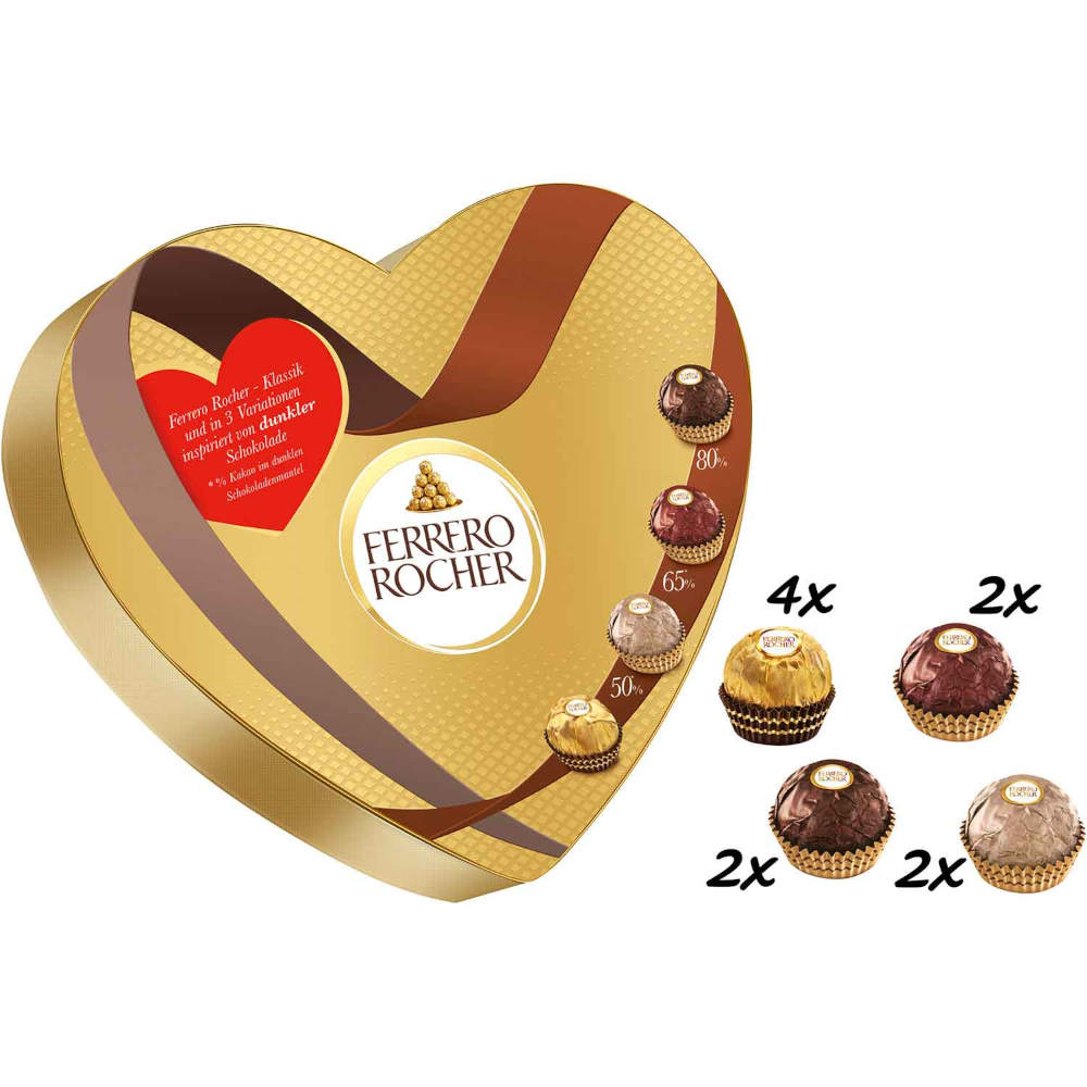 Ferrero Rocher Selection Herz gefüllt mit 10 Waffel-Haselnusspralinen 125g