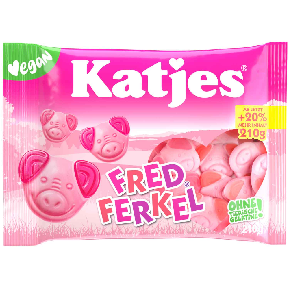 Katjes Fred Ferkel veganistische schuimsuiker-fruitgummi 210g