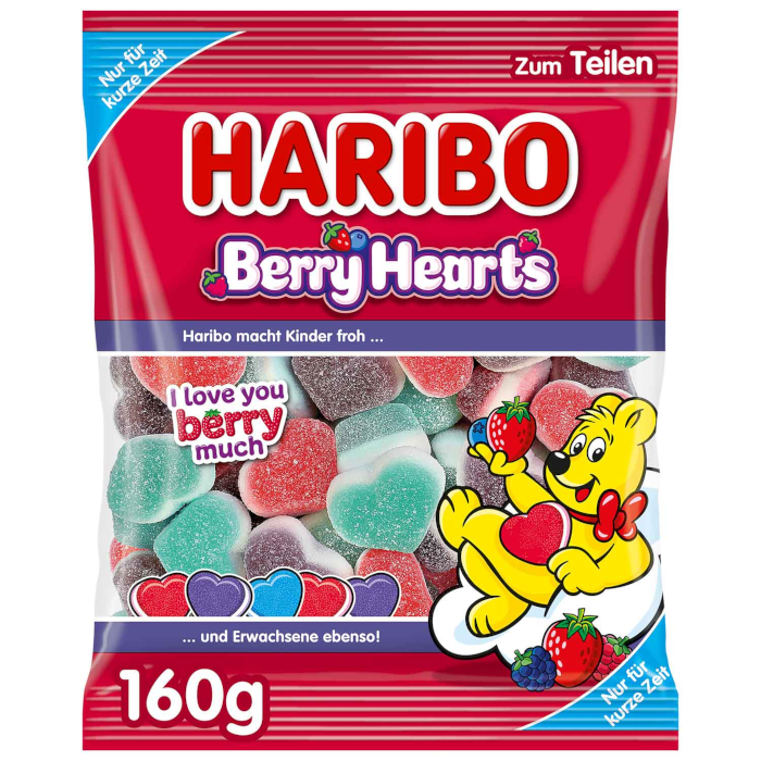 HARIBO Berry Hearts Fruit Gummies with Foam Sugar 160g / 5.64oz