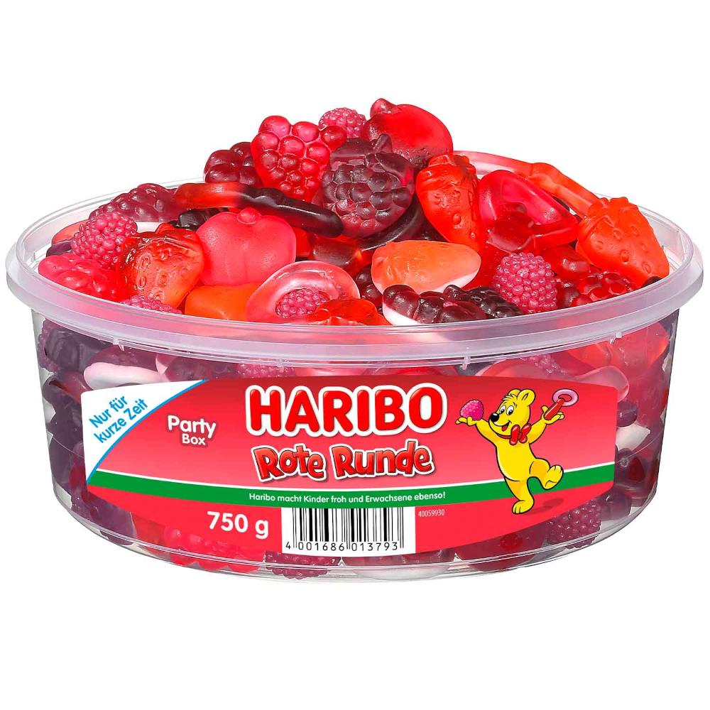 HARIBO Red Round Fruit Gummies and Foamed Sugar 750g / 26.45oz