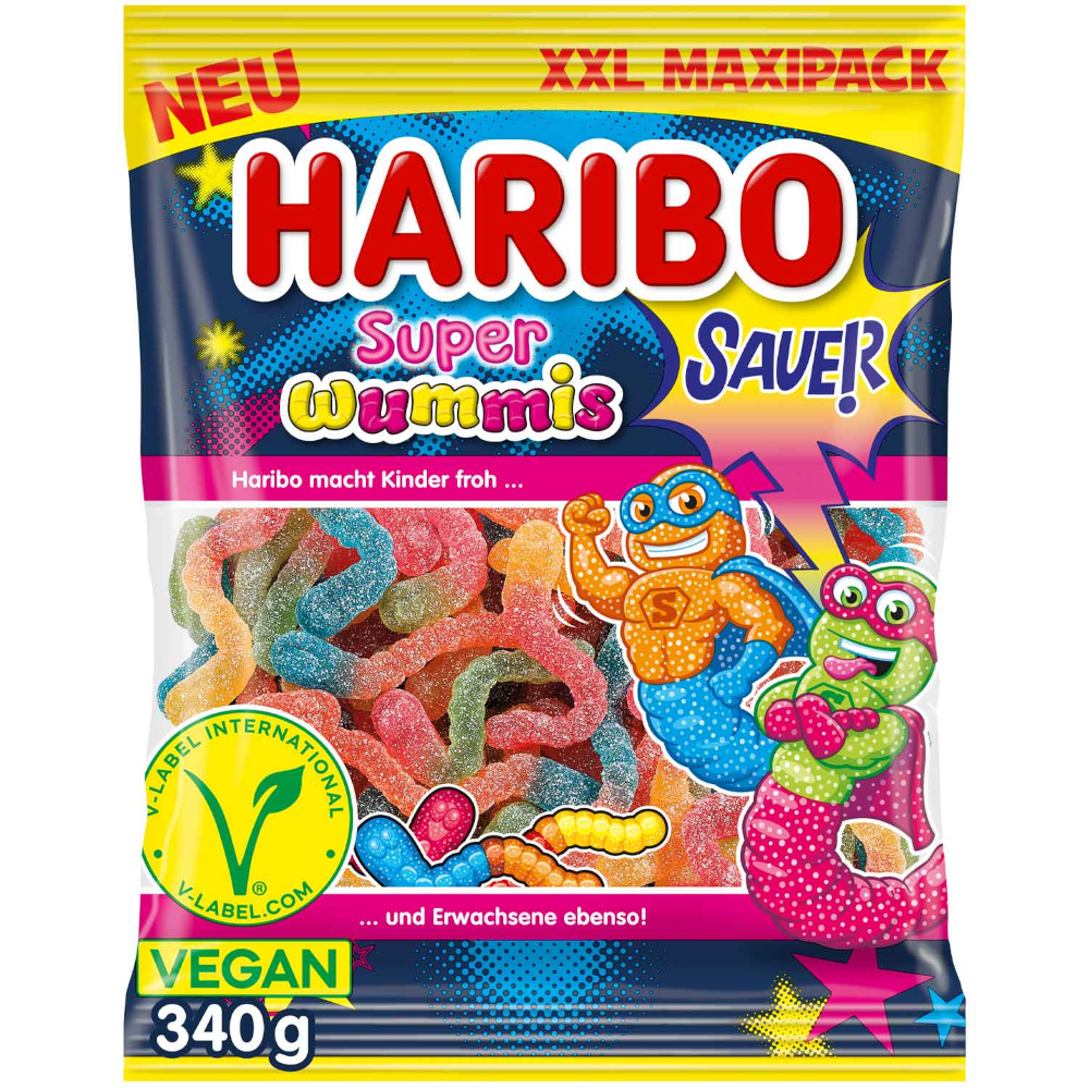 HARIBO Super Wummis Sour Vegan Fruit Chicle 340 g