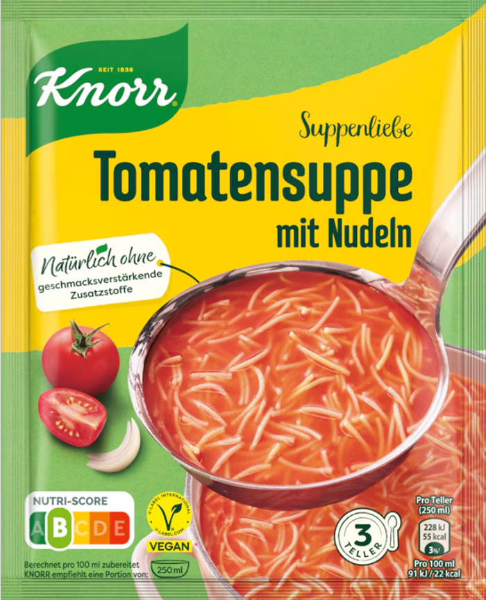 Knorr Suppenliebe Soupe de tomates avec nouilles, végétalienne 0,75 litre