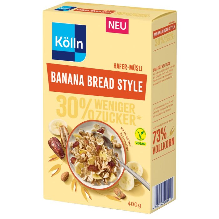 Kölln Banana Bread Style 30% Less Sugar Oat Muesli, vegan 400g / 14.1oz