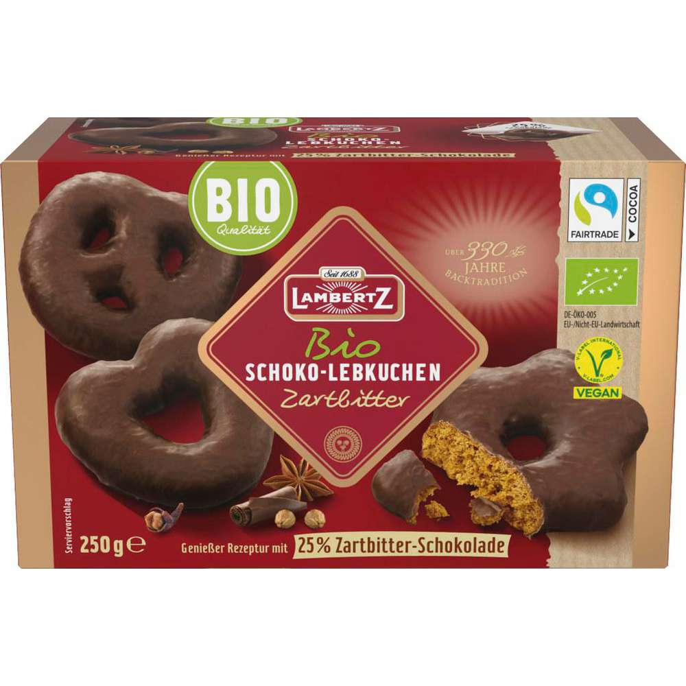 Lambertz Bio Schokoladen Lebkuchen Zartbitter Weihnachtsgebäck 250g