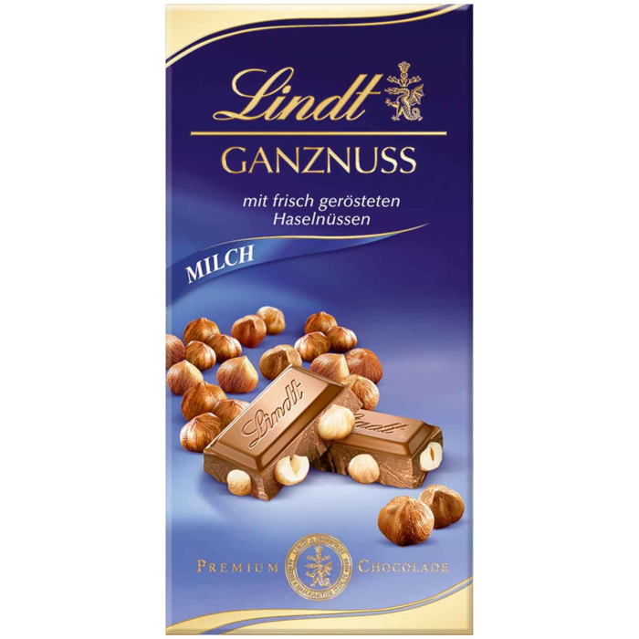 Lindt Ganznuss Vollmilch Schokoladen Tafel 100g / 3.52oz