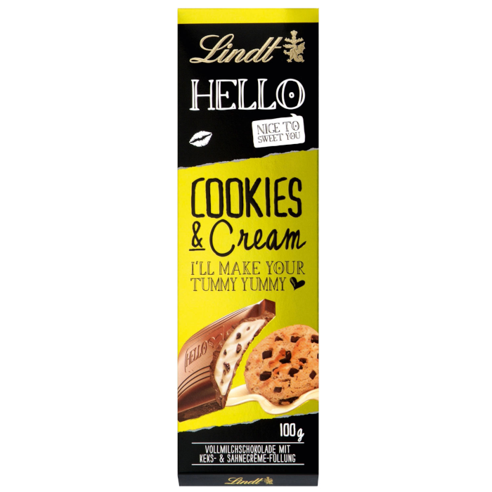 Lindt HELLO Cookies & Cream Vollmilch Schokolade 100g / 3.52 oz