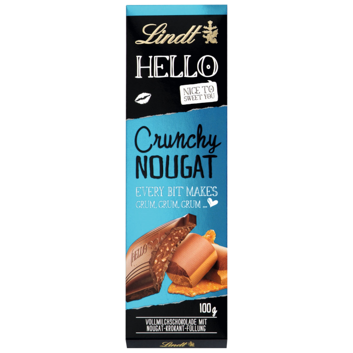 Lindt HELLO Crunchy Nougat Vollmilch Schokolade 100g / 3.52 oz