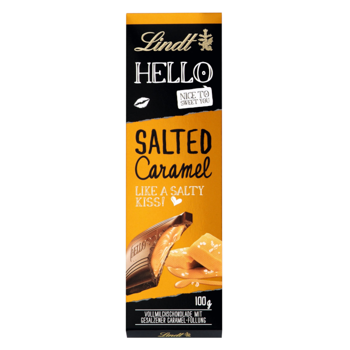Lindt HELLO Salted Caramel Vollmilch Schokolade 100g / 3.52 oz