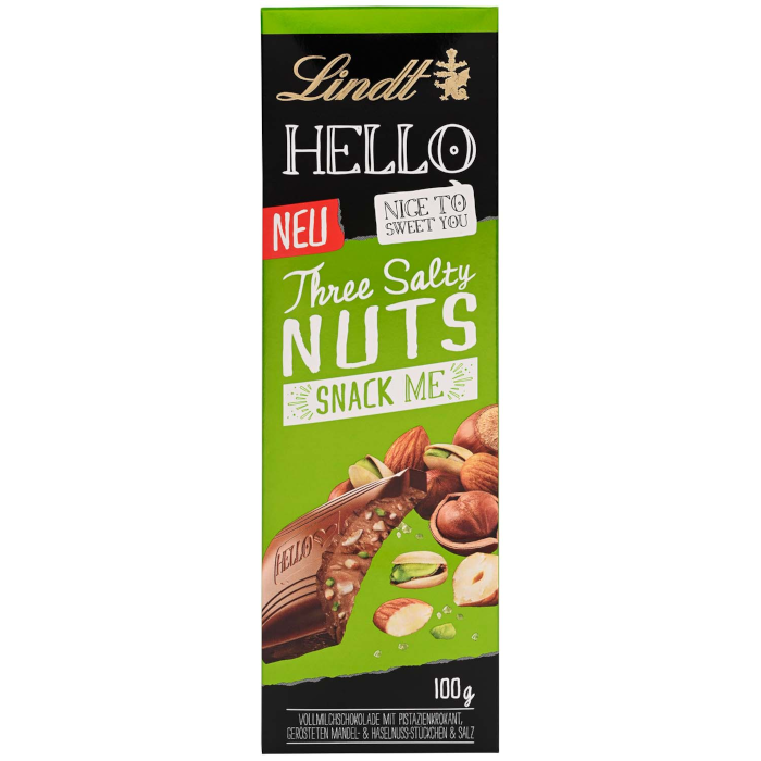 Lindt HELLO Three Salty Nuts Vollmilch Schokolade 100g / 3.52 oz