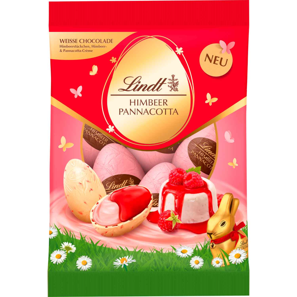 Lindt Huevos de Pascua de Chocolate y Pannacotta con Frambuesa 90 g / 3,19 oz