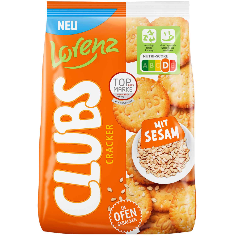 Lorenz Clubs Party Crackers with sesame in 180g bag