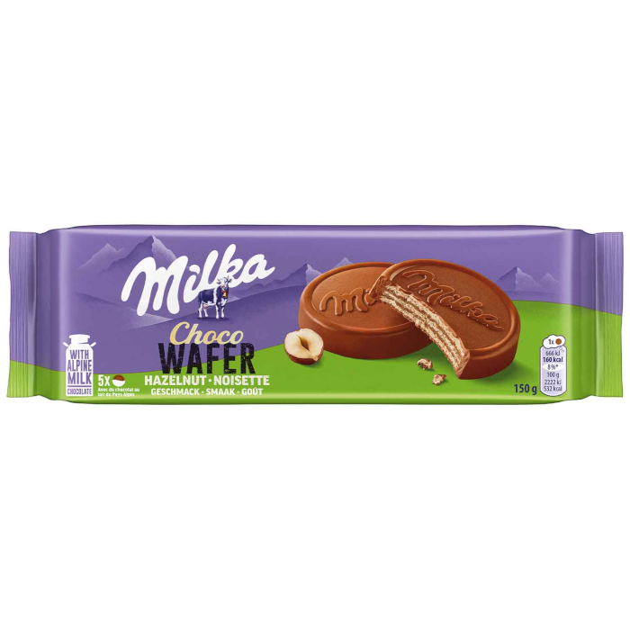 Milka Choco Gaufrette Noisette Biscuit gaufré au chocolat 150g