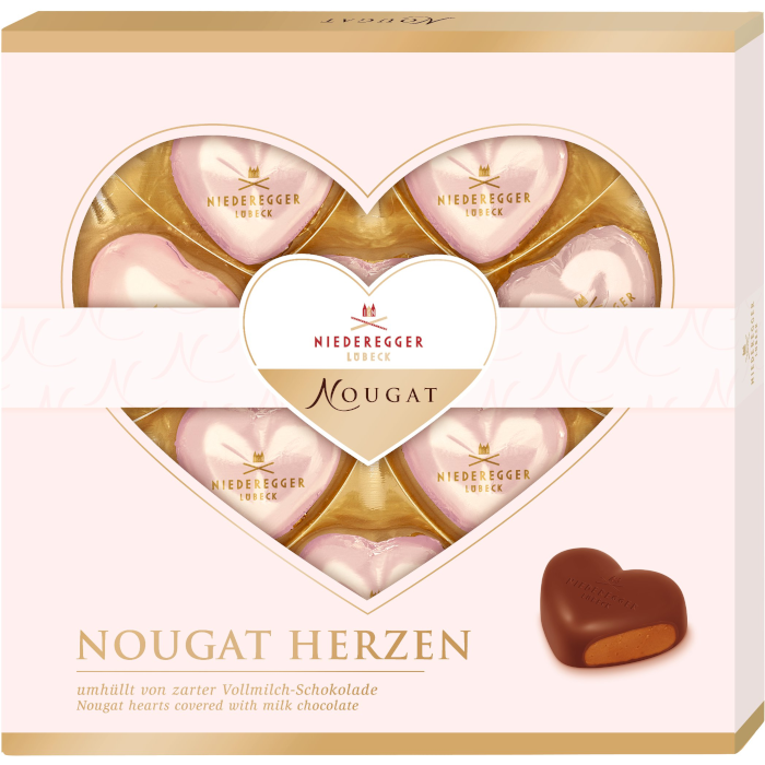 Corações de nougat Niederegger em chocolate de leite 125g
