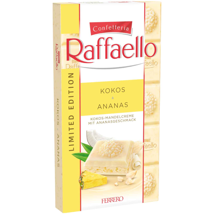 Ferrero Raffaello Barra de chocolate blanco con coco y piña 90 g / 3,17 oz