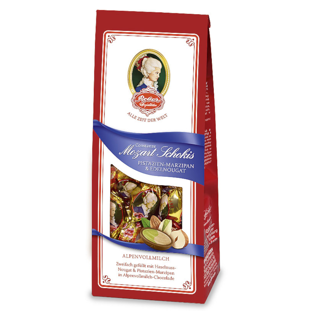 Reber Constanze Mozart Schokis Pistazien-Marzipan & Edelnougat 100g