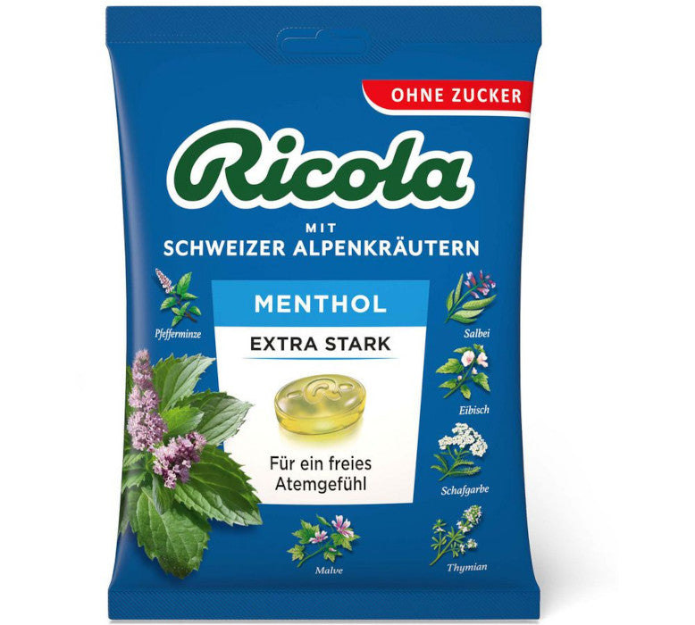 Ricola Menthol Extra Stark Kräuterbonbons ohne Zucker 75g / 2.64oz